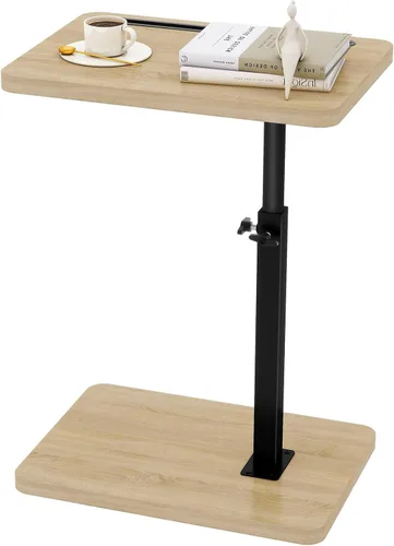 Miniatura 17 de IBUYKE Mesa auxiliar en forma de C ajustable en altura, mesa giratoria de 360° con ruedas, mesa auxiliar para espacios pequeños, sala de estar