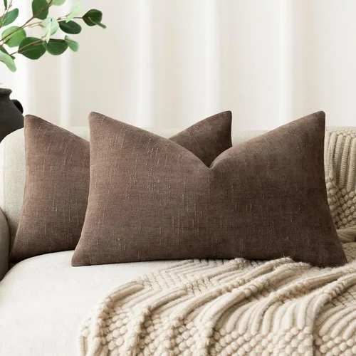 Miniatura 63 de Foindtower - Paquete de 2 fundas de almohada decorativas, cuadradas, cómodas, unicolor, suaves, lumbares, estilo rústico neutro, para sofá, sillón