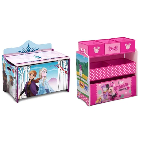 Delta Children Caja de juguetes de lujo, Disney Frozen II y Disney Minnie Mouse 6 cubos de diseño y almacenamiento organizador de juguetes