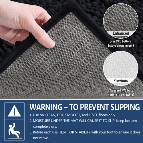 Miniatura 5 de Arotive - Alfombra de baño de lujo de chenilla, extra suave, gruesa, absorbente, esponjosa, antideslizante, se puede lavar y secar a máquina, Negro