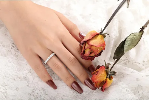 Miniatura 6 de IRROYA Anillos de boda de moissanita genuina para mujer, 7 piedras, corte redondo, 0.70 quilates, anillos de boda de moissanita para mujer, chapados