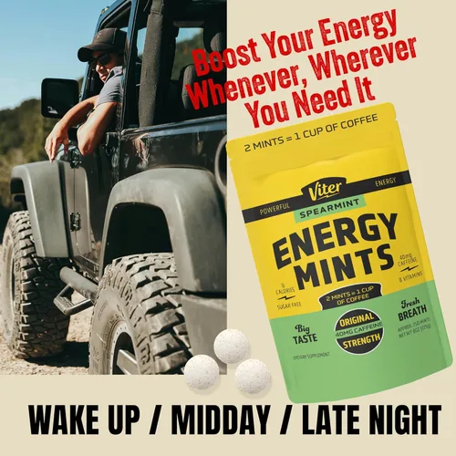 Miniatura 3 de Viter Energy 40 miligramos de mentas con cafeína - Sin azúcar, vitaminas B, veganas, aumenta la energía rápida y el enfoque alerta, píldoras