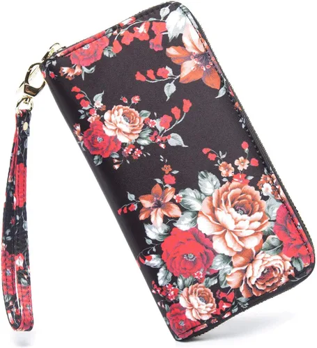 Miniatura 98 de Cartera de mano para mujer, estilo bohemio, con RFID, elegante, espaciosa con correa para viajes, capacidad para tarjetas, teléfono, dinero