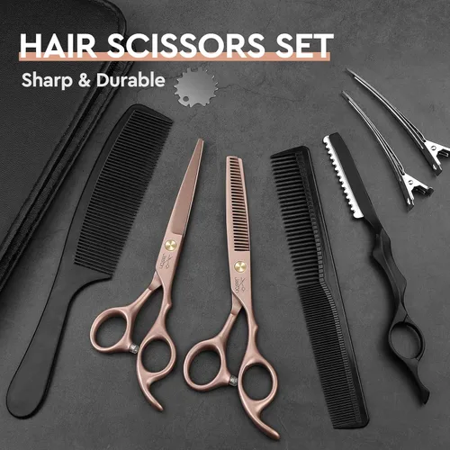 Miniatura 6 de JASON Juego de 10 tijeras profesionales para corte de pelo, tijeras de adelgazamiento y texturización de 6.7 pulgadas, tijeras rectas para hombres