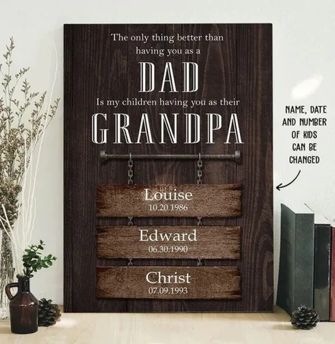 Miniatura 3 de Orgulloso papá y abuelo, regalo para padres personalizado con nombre, regalo del día del padre para papá, lienzo para papá, regalo para papá regalos
