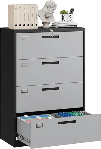 Miniatura 10 de Yizosh Archivador de 2 cajones con cerradura, gabinete de almacenamiento de archivos de oficina con bloqueo de metal con cajones, organizador