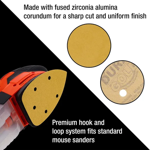 Miniatura 5 de Dura-Gold Hojas de Lija Premium para Lijadora de Detalle Tipo Ratón - Grano 180 (Caja de 24) - Discos Triangulares de 5 Orificios con Sistema