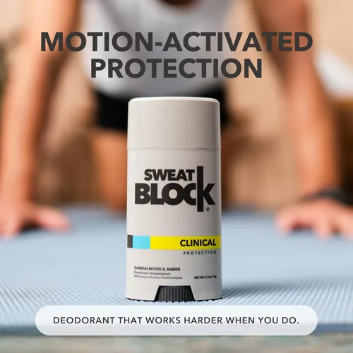 Miniatura 6 de SweatBlock Desodorante de fuerza clínica, antitranspirante para hombres y mujeres, aroma de sándalo y ámbar, protección de 48 horas contra el sudor