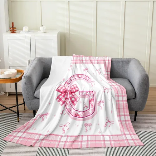 Miniatura 29 de Erosebridal Manta de franela con inicial de letra B, manta de forro polar con lazo rosa, 40 x 50 pulgadas, bonitos lazos del alfabeto, manta