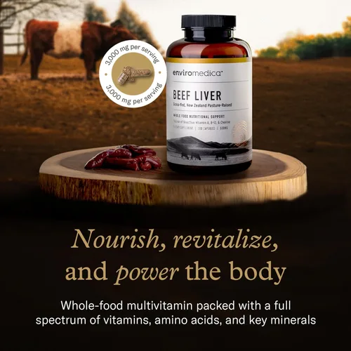 Miniatura 2 de Enviromedica Cápsulas de hígado de res alimentadas con pasto, suplemento de hígado liofilizado para hombres y mujeres con vitamina A preformada
