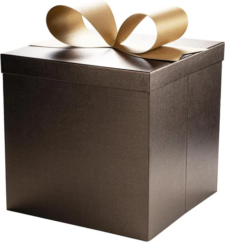 LaRibbons Cajas de regalo grandes con tapas, 10x10x10 pulgadas, cajas de regalo cuadradas de café marrón plegables para cumpleaños, boda, Navidad,
