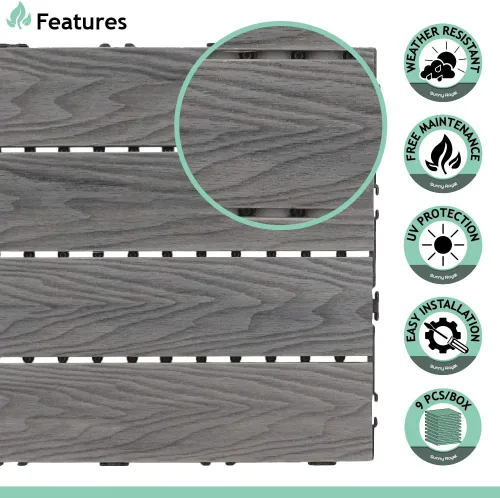 Miniatura 3 de SunnyRoyal Dect Tiles - Azulejos de madera maciza de teca maciza y fácil de instalar, azulejos entrelazados para patio en gris, paquete de 1