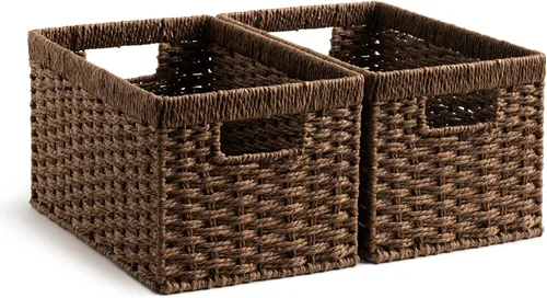 Miniatura 29 de StorageWorks Cesta de mimbre con asa, cestas de almacenamiento de mimbre para organizar, cestas de almacenamiento decorativas para estantes, cuerda