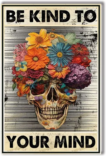 Miniatura 7 de TSEZLOJH Lienzo decorativo para pared, diseño de flores con texto en inglés «Be Kind to Your Mind», diseño retro para tus familiares y amigos, marco