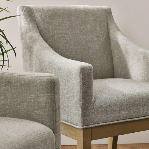 Miniatura 5 de Modway Alton Silla de comedor tapizada con brazos en lino natural – Silla de cocina acolchada moderna de mediados de siglo con patas de madera