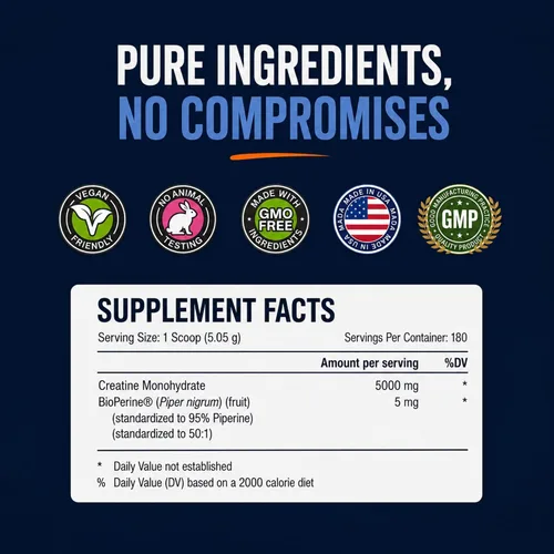 Miniatura 8 de Approved Science Monohidrato de creatina en polvo – con BioPerine – Apoya la fuerza, el músculo magro y la recuperación – 0.18 oz por porción