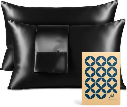 Miniatura 50 de Pure Bedding Sábanas de satén individuales [3 piezas, plateadas] Juego de sábanas sedosas de lujo para hotel, juego de sábanas de microfibra extra