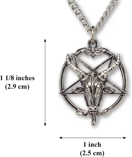 Miniatura 3 de Real Metal Baphomet - Collar con dije de cabeza de cabra satánica invertida con acabado plateado de una pulgada Metal