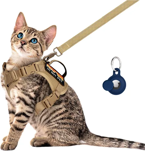 Miniatura 14 de Arnés táctico para caminar, chaleco ajustable a prueba de escapes para gatos grandes, chaleco transpirable de fácil control con asa, parches Molle