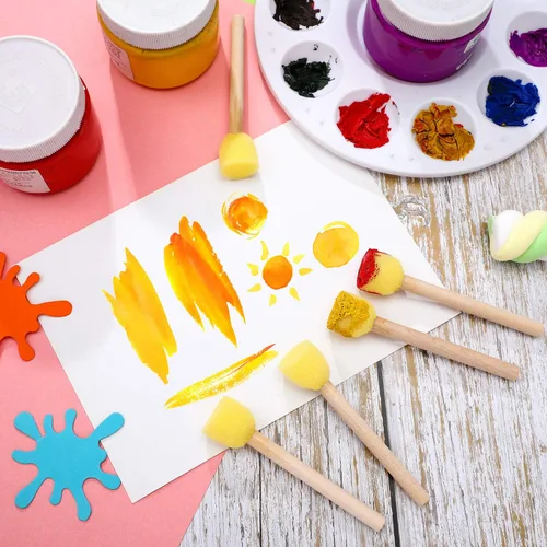 Miniatura 5 de Outus Juego de 40 brochas redondas de espuma de esponja para pintar con mango de madera, plantilla de espuma, herramientas de pintura para pintar