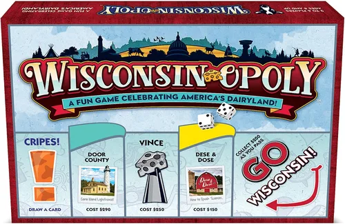 Late for The Sky Wisconsin-Opoly Juego de mesa - Juego de fiesta de estrategia familiar para 2-6 jugadores, mayores de 8 años - Compra propiedades,