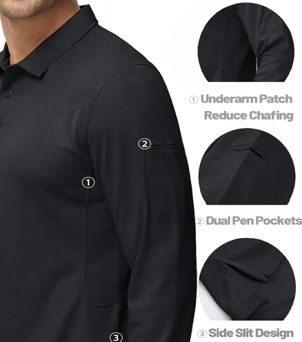 Miniatura 4 de MAGCOMSEN - Camisetas polo para hombre, 3 botones, de secado rápido, manga larga, rendimiento táctico, suéter de piqué para golf