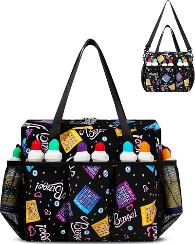 Bolsa de Bingo con Bolsillos para Marcadores Casino Accesorios de Juego de Bingo para Adultos Mayores Negro