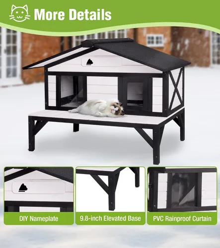 Miniatura 7 de GUTINNEEN Casa climatizada para gatos para exteriores, casa para gatos al aire libre aislada con manta de calefacción eléctrica, cables resistentes