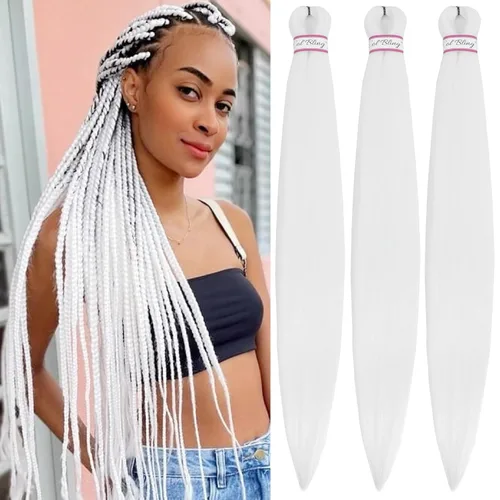 Miniatura 20 de Col bling Cabello trenzado preestirado de 28 pulgadas, 3 paquetes de extensiones de cabello largo para mujer, trenzas de caja, cabello preestirado