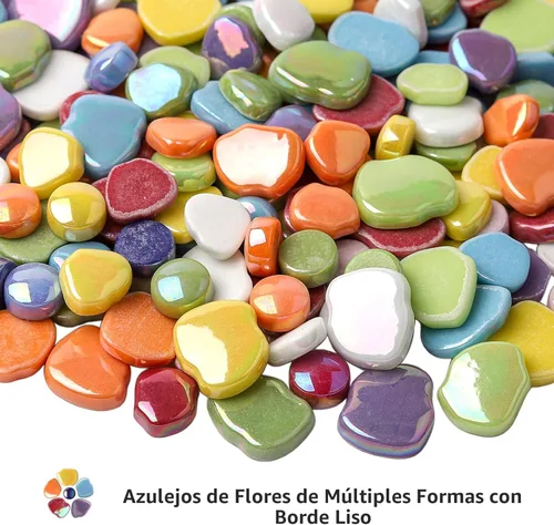 Miniatura 6 de Youway Style Azulejos de mosaico de flores para manualidades a granel, suministros de azulejos de mosaico iridiscentes de 1 libra, piezas de mosaico