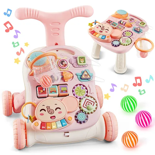 TOY Life 3 en 1 caminante de bebé con centro de actividades para niña, caminador de sentarse a pararse para bebés de 6-12 meses, juguetes de caminar
