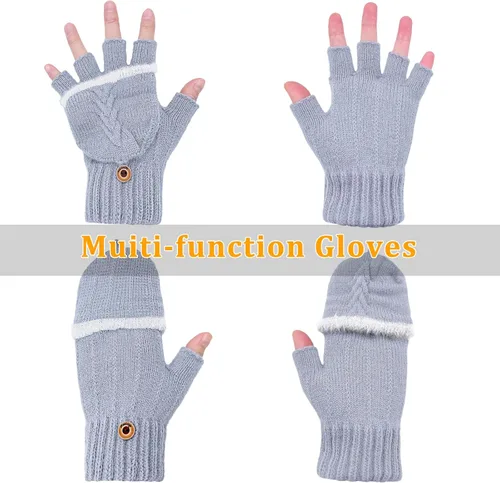 Miniatura 103 de Beurlike Guantes de invierno para mujer, de lana cálida, a prueba de viento, convertibles, sin dedos