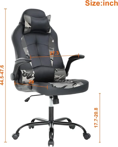 Miniatura 2 de OC-RC66-Camo - Silla ergonómica para juegos de PC, silla de escritorio con soporte lumbar, reposabrazos abatibles, reposacabezas de piel sintética