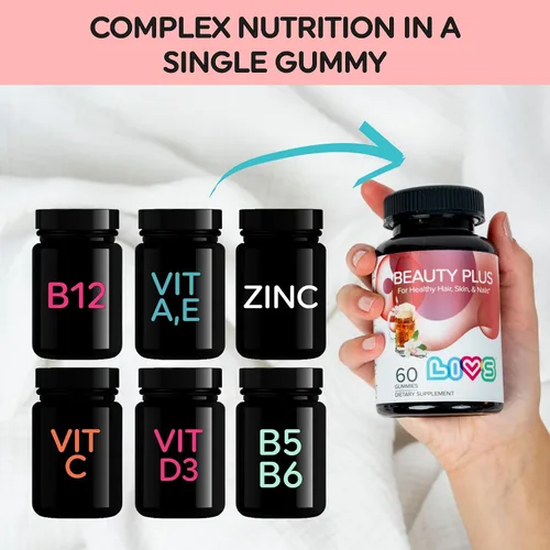 Miniatura 6 de LIVS Beauty Plus Gomitas de vitaminas – Gomitas de biotina para cabello, piel y uñas Suplemento de belleza natural, sin gluten, sin OMG