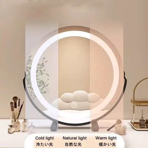Miniatura 3 de Espejo de maquillaje con luces, espejo de tocador grande iluminado, pantalla de control táctil inteligente y rotación de 360 grados con espejo
