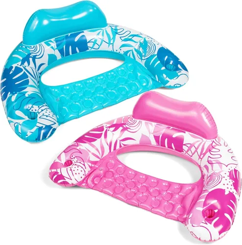 SLOOSH Inflatable Pool Floats Adult,2 Pack Pool Chairs with Cup Holders,X-Large Blow up Floats Chair,Hammock Noodle Mat for Relaxing Summer Water
