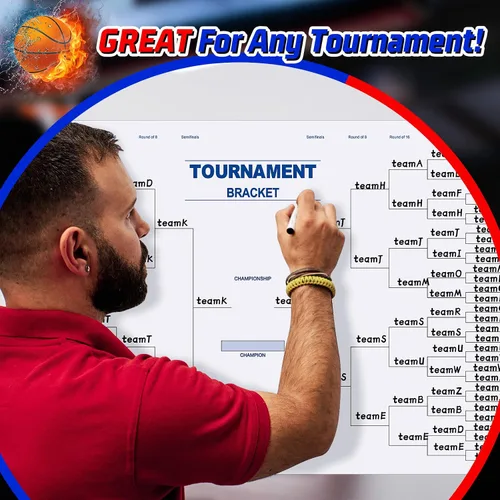 Miniatura 2 de Pasimy Tablero de soporte de torneo de baloncesto para 64 equipos, 24 x 36 pulgadas, reutilizable, para equipo deportivo, borrado en seco, en blanco
