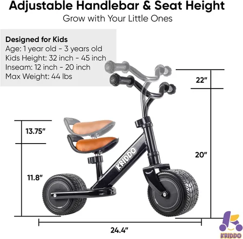 Miniatura 6 de KRIDDO Bicicleta de Equilibrio para Niños de 1-2 Años, Mini Crucero para el Primer Cumpleaños, Negro B-black