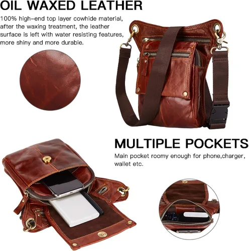Miniatura 5 de LATÓN TACKS cuero vintage hecho a mano motocicleta al aire libre bicicleta gota cuero pierna bolsa para hombres mujeres muslo bolsa cintura riñonera