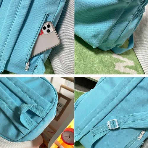 Miniatura 5 de Eagerrich Mochila Estética Mochila Bonita Útiles Escolares Bolsa para Laptop para Adolescentes Niñas Mujeres Estudiantes Color Sólido, Azul