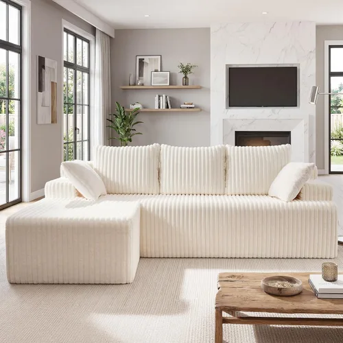Miniatura 18 de Seccional modular: asiento de nube en forma de L con espuma viscoelástica, muebles de sala de estar convertibles de 3 asientos, diván de gran Negro