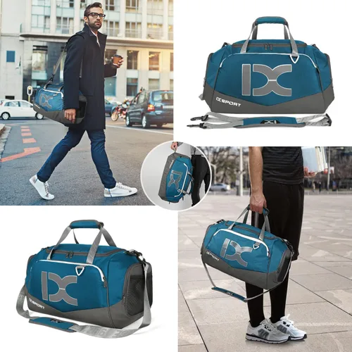 Miniatura 5 de INOXTO Bolsa de deporte de fitness con compartimento para zapatos, impermeable, bolsa de viaje para mujeres y hombres, azul Gray