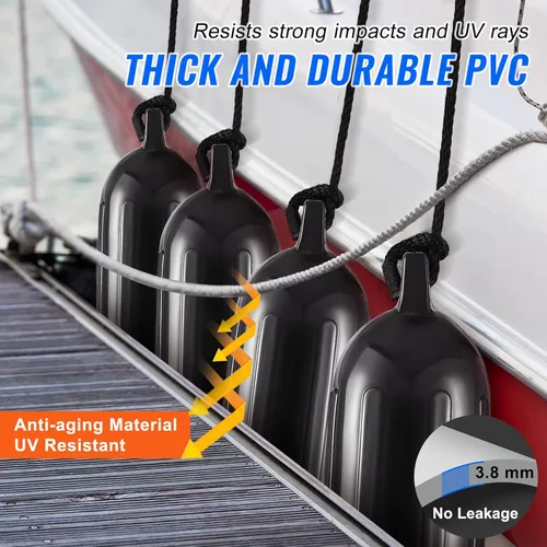 Miniatura 3 de VEVOR Boat Fenders, 5.5" x 20" Boat Bumpers for Docking, Inflatable Ribbed Fender with Center Holes, Marine Boat Dock Fender Bumper with Air Pump