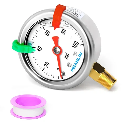 Miniatura 14 de MEANLIN MEASURE - Manómetro de presión de 0~60 psi, relleno de glicerina, esfera con cara de 1.5 pulgadas, NPT de 1/8 de pulgada, manómetro de acero