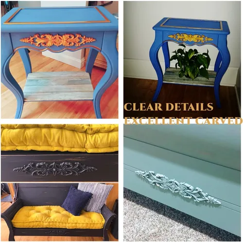 Miniatura 8 de MUXSAM Apliques de madera, calcomanías talladas para muebles, paquete de 4 unidades, decoración de tallado de madera sin pintar para puerta