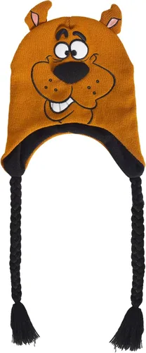 Scooby Doo - Gorro de punto de invierno peruano con orejas y borlas 3D, color marrón, talla única, Marrón