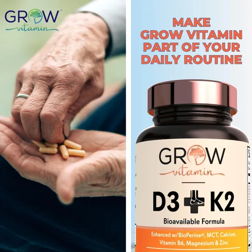 Miniatura 8 de grow vitamin Aceite D3 K2 con MCT - 10,000 UI D3, 100 mcg K2 MK7, calcio, zinc, bioperina, magnesio para una absorción superior - 60 cápsulas