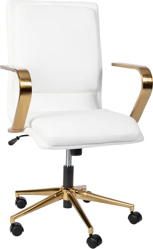 Miniatura 12 de Flash Furniture James Silla de oficina ejecutiva de diseño con respaldo medio, tapicería LeatherSoft negra, base y brazos negros, asiento giratorio