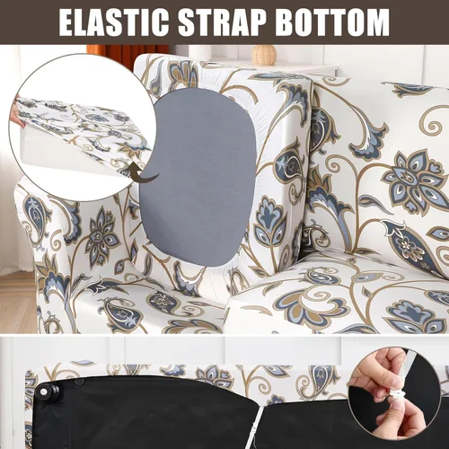 Miniatura 5 de SearchI Funda elástica para sofá, Fundas impresas para sofá, Funda de sillón con patrón floral, 2 piezas de funda elástica para sillón con funda