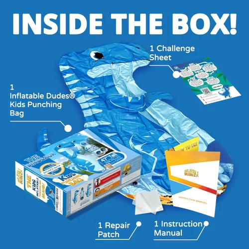 Miniatura 7 de INFLATABLE DUDES Dinosaurio - Saco de boxeo para niños Ya lleno de arena Bolsa Bop Juguete de boxeo inflable Saco de boxeo para niños Blue